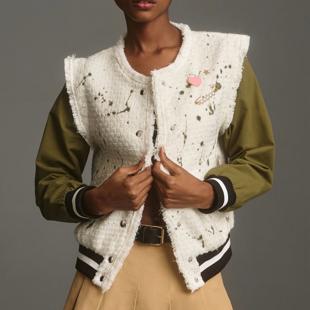 NW0T!! Anthropologie Paint Splatter Tweed Bomber Jacket